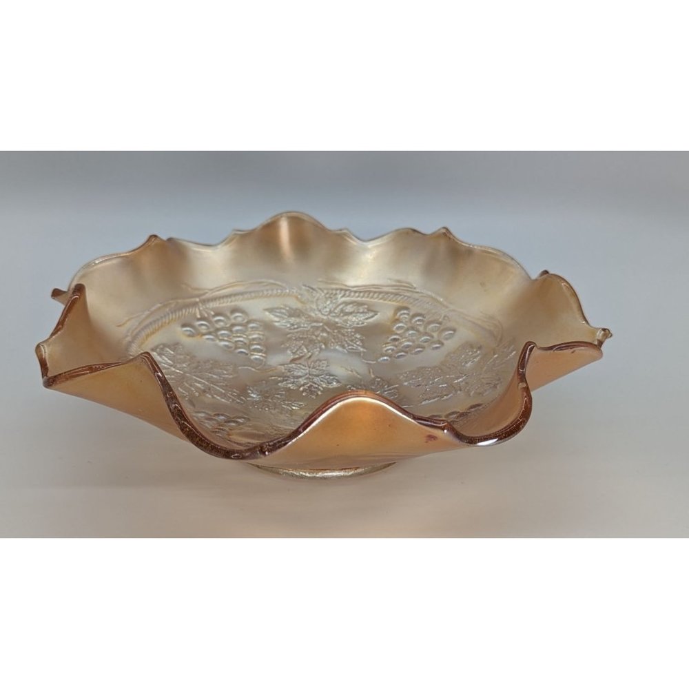 Fenton Grape and Cable carnival glass dish light marigold vintage